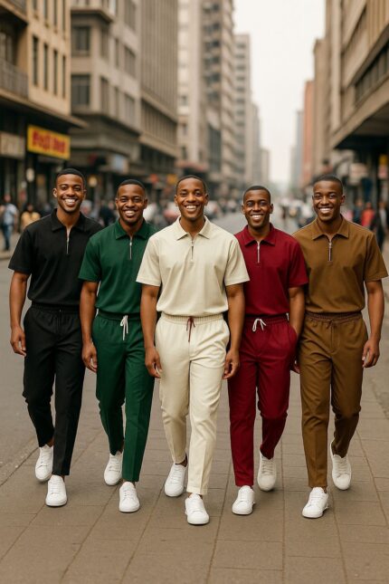 JZS350750 Mens Summer 2 Piece Set Casual Outfits Button Short Sleeve Shirt & Loose Pants Textured Striped Tracksuit Walking Suits