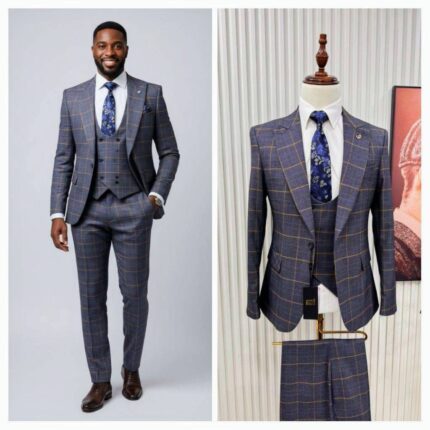 JZS7501500 Mens Suits Slim Fit 3 Piece Suit Men Tweed Double Breasted Suit Blazer Vest Pants Set from size 28-44