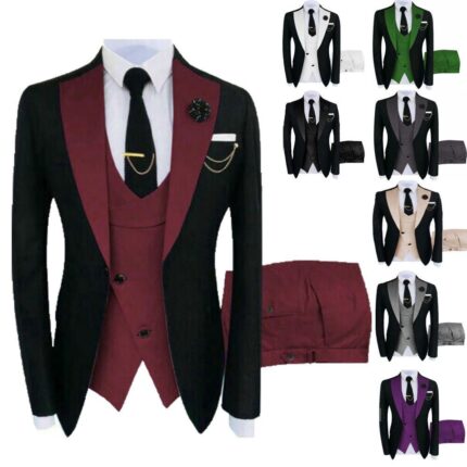 SA JZS6501023 Men Mixed Color Fashion Wedding Suit 3 Piece Groom Tuxedos Prom Suits Slim Fit Tuxedo Dress Suit Party(Check availability of size and colour before you pay )