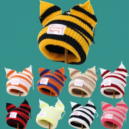 CN Trendy Niche Loverboy Pig Cat Ear Autumn and Winter Woolen Hat Fashion Printed Warm Knitted Hat Versatile Trendy Brand Cold Hat for unisex minimum shop 2 hats and wait 2-3 days to pay shipment...which is 10-20 days landing time 

 http://detail.m./page/index.htm?offerId=938770847164